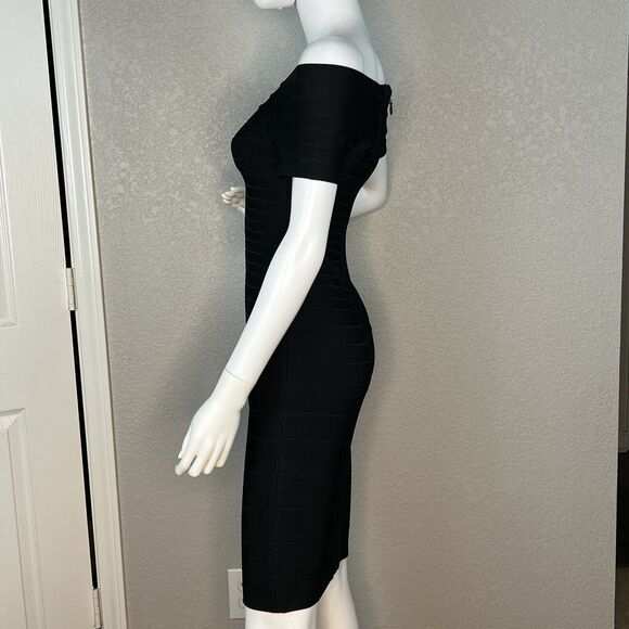 Herve Leger Size S Bandage Dress CARMEN” Black Off the Shoulder Knee Length - Picture 3 of 10